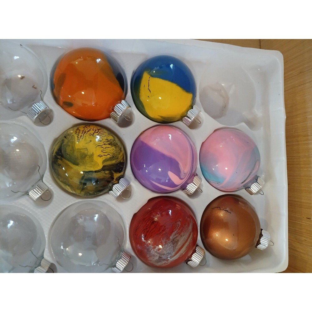 Tree House Studio Glass Round Christmas Ornaments Tie Dye Holiday Decoration - Picture 3 of 7
